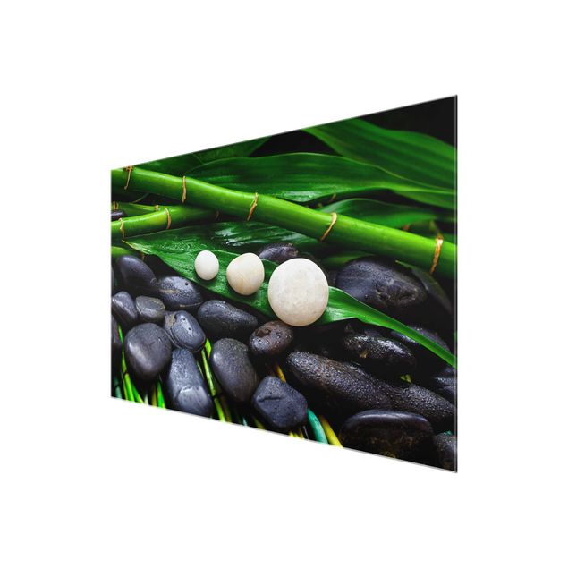 Glas Wandbilder Grüner Bambus mit Zen Steinen