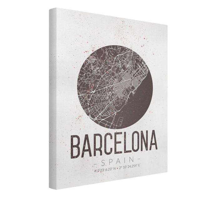 Leinwand Weltkarte Stadtplan Barcelona - Retro