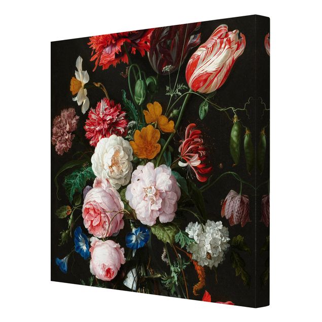Leinwandbild - Jan Davidsz de Heem - Stillleben mit Blumen in einer Glasvase - Quadrat 1:1