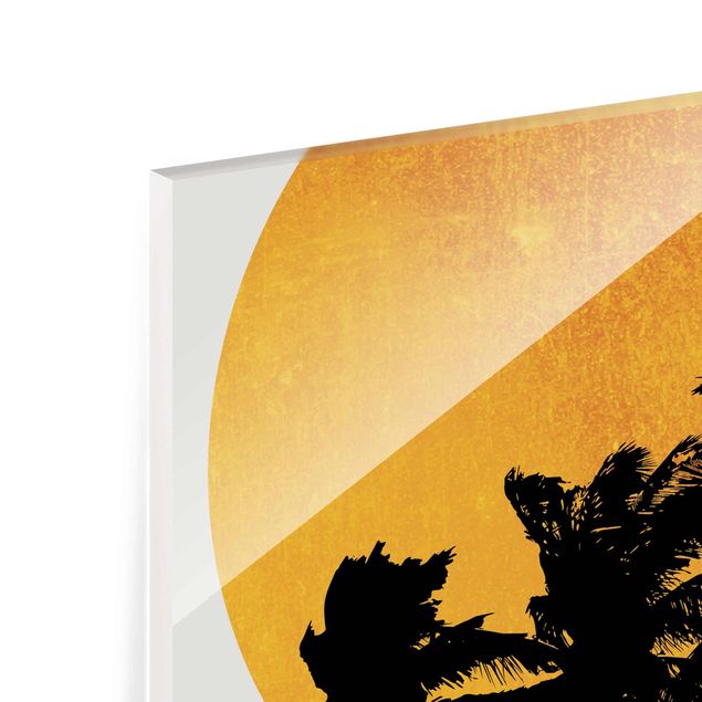 Glasbild - Palmen vor goldener Sonne - Quadrat 1:1