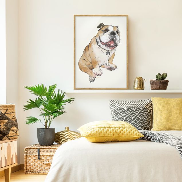 Kunstdruck Bilder mit Rahmen Illustration Hund Bulldogge Malerei