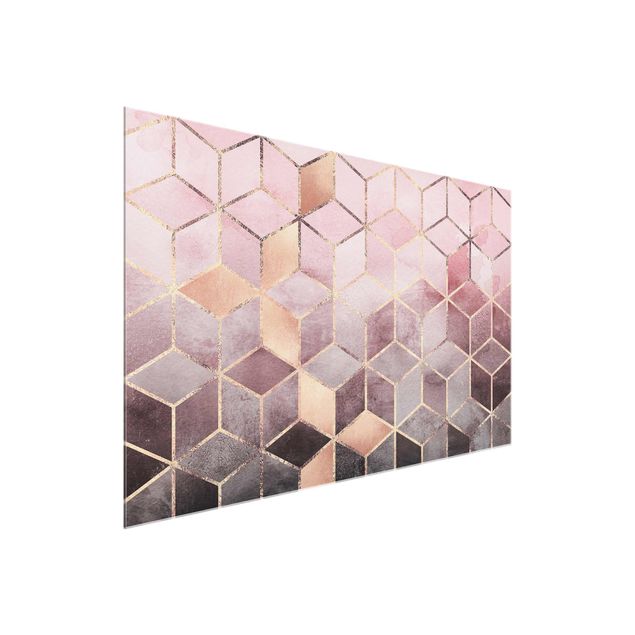 Glasbild - Rosa Grau goldene Geometrie - Querformat 2:3