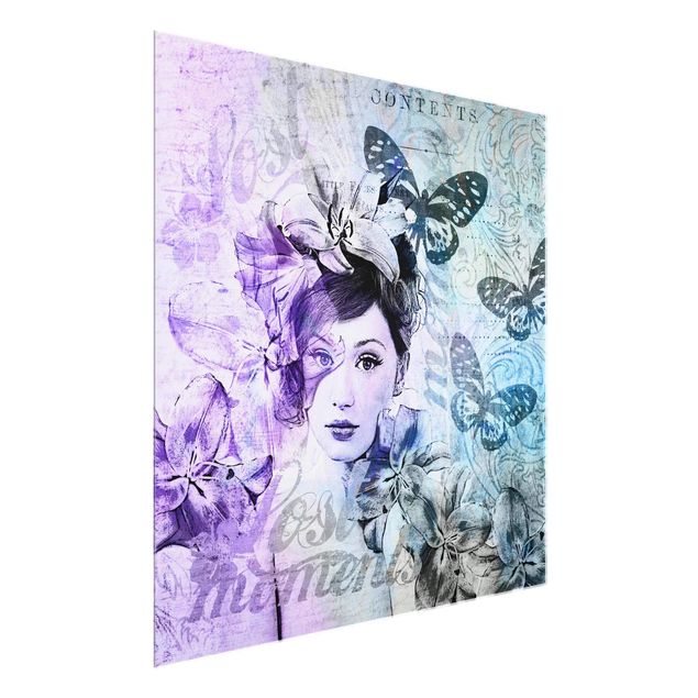 Schöne Wandbilder Shabby Chic Collage - Portrait mit Schmetterlingen
