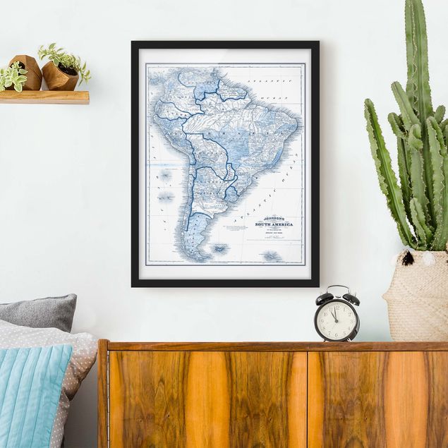 Schöne Wandbilder Karte in Blautönen - Südamerika