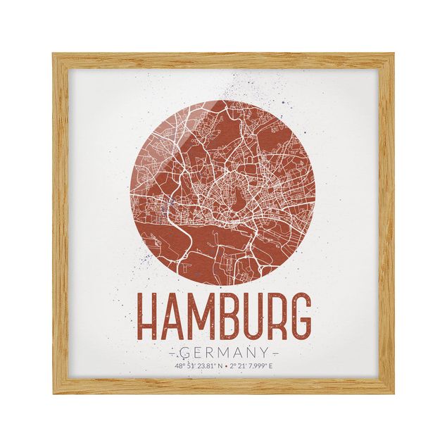 Schöne Wandbilder Stadtplan Hamburg - Retro