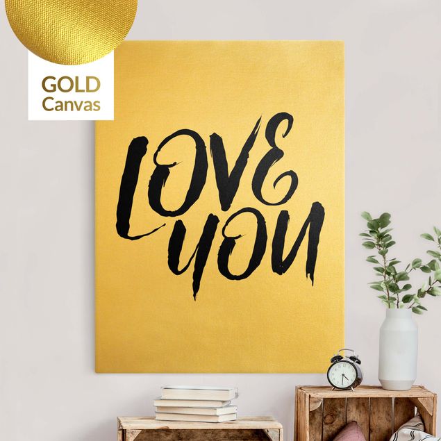 Leinwandbild Gold - Love You - Hochformat 3:4