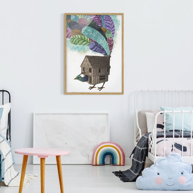 Wandbilder Illustration Vogel Haus mit Federn