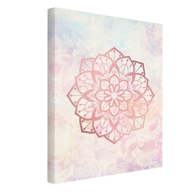 Schöne Leinwandbilder Mandala Illustration Blüte rose pastell