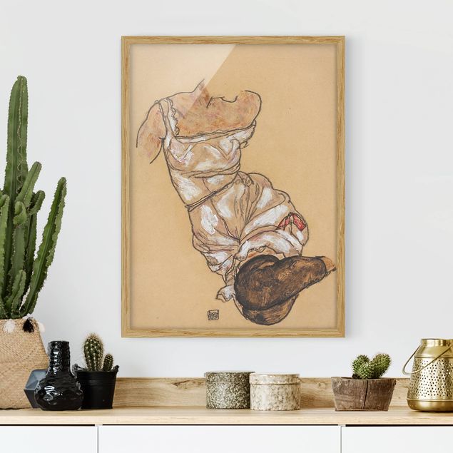 Gerahmte Kunstdrucke Egon Schiele - Weiblicher Torso in Unterwäsche