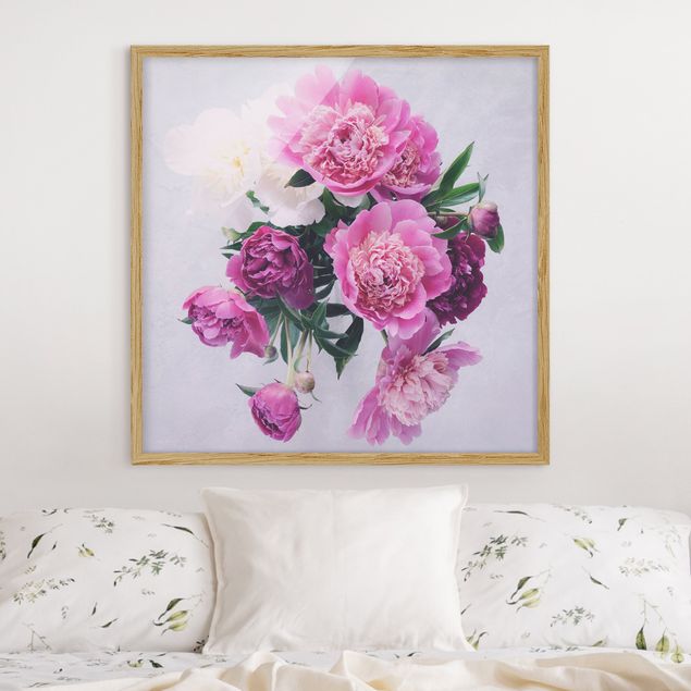 Blumen Bilder mit Rahmen Pfingstrosen Shabby Rosa Weiß