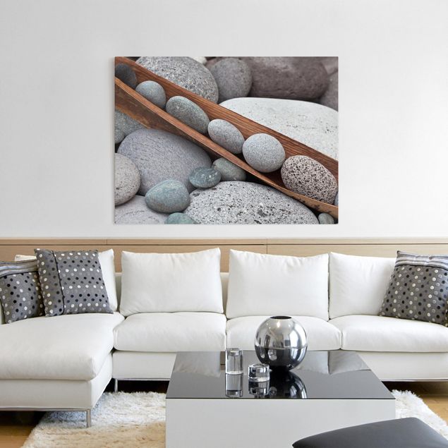 Moderne Leinwandbilder Wohnzimmer Stillleben mit grauen Steinen