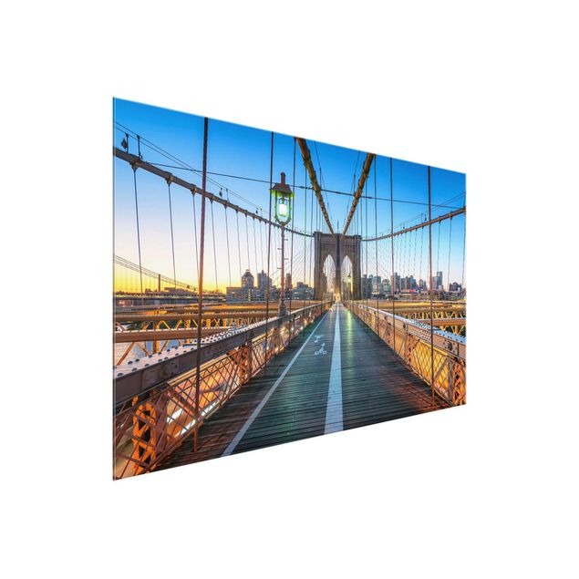 Glasbild - Morgenblick von der Brooklyn Bridge - Querformat 3:2