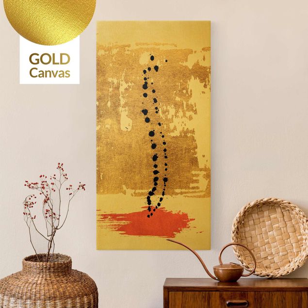 Leinwandbild Gold - Abstrakte Formen - Gold und Rosa - Hochformat 1:2