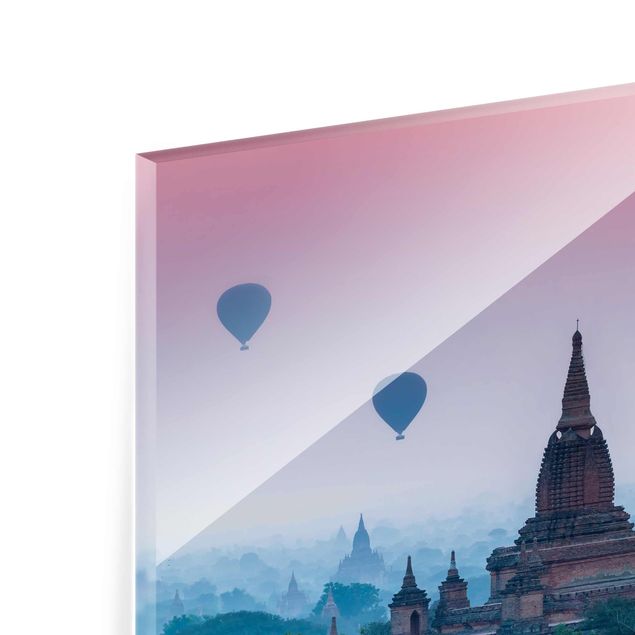 Glasbild - Heißluftballons über Tempelanlage - Querformat 4:3