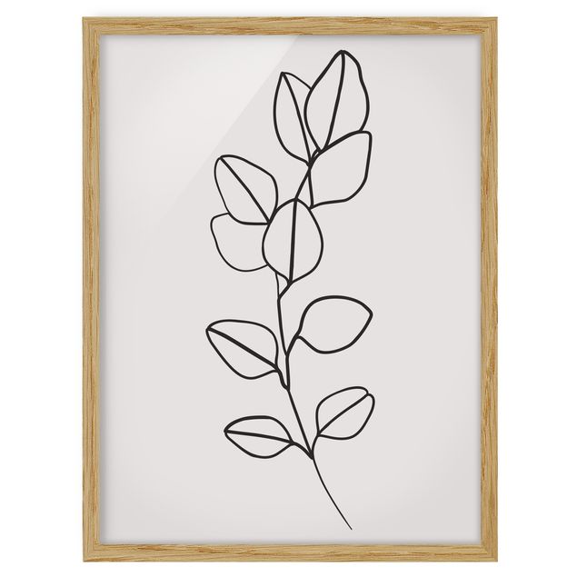 Kunstdrucke mit Rahmen Line Art Zweig Blätter Schwarz Weiß
