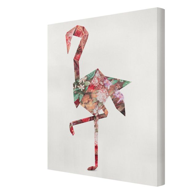 Wandbilder Wohnzimmer modern Origami Flamingo