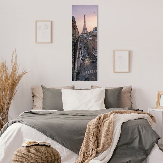 Leinwandbild Kunstdruck Eiffelturm bei Sonnenuntergang