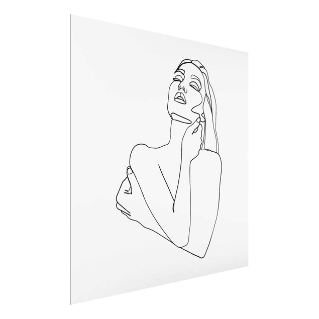 Glasbild - Line Art Frau Oberkörper Schwarz Weiß - Quadrat 1:1