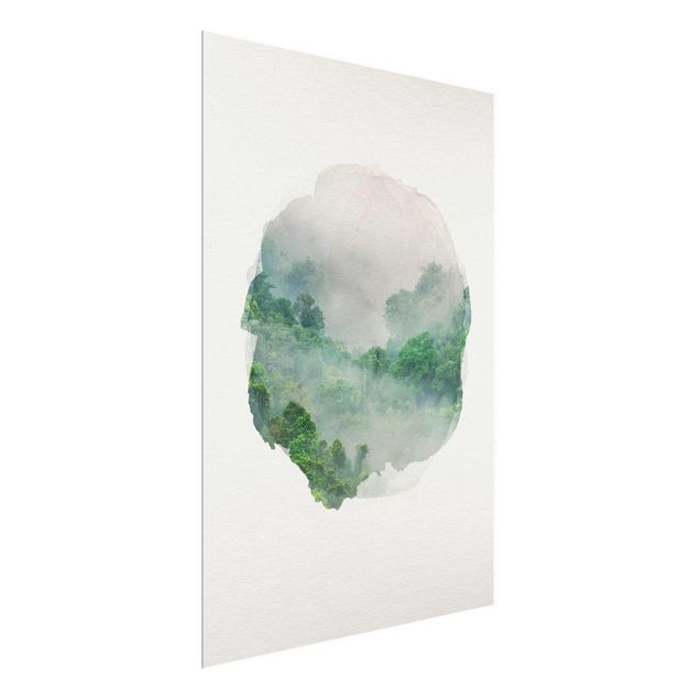 Natur Glasbilder Wasserfarben - Dschungel im Nebel
