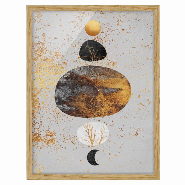 Kunstdrucke mit Rahmen Sonne und Mond in Goldglanz