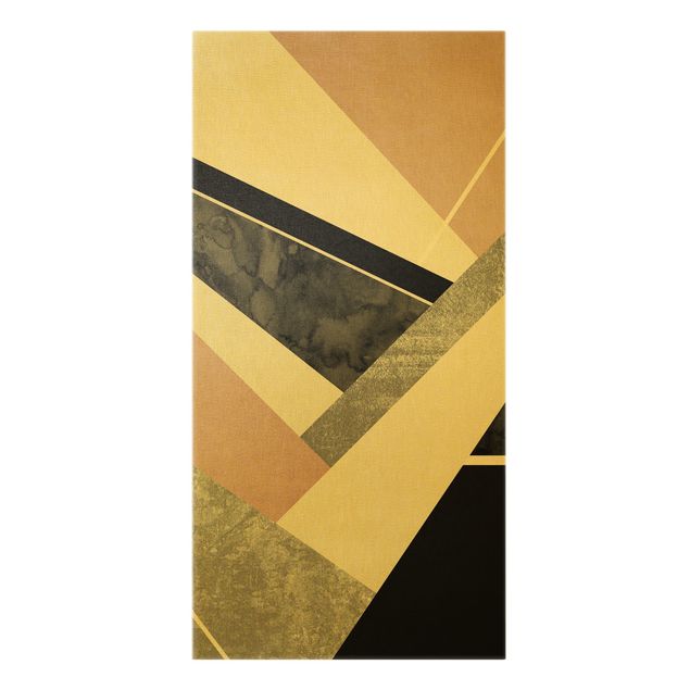 Leinwandbild Gold - Goldene Geometrie - Rosa Schwarz - Hochformat 1:2