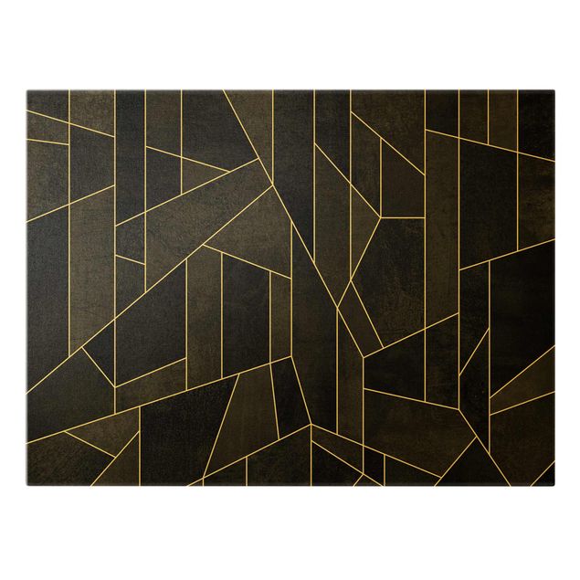 Leinwandbild Gold - Schwarz Weiß Geometrie Aquarell - Querformat 4:3