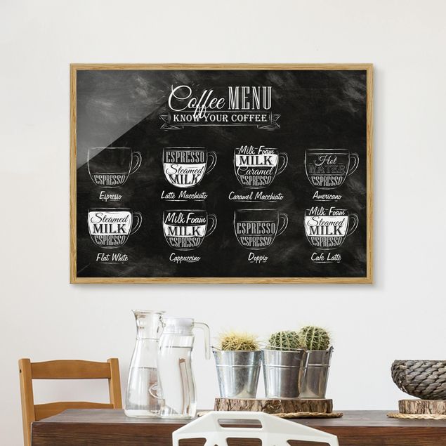Schwarz-Weiß Bilder mit Rahmen Kaffeesorten Kreidetafel