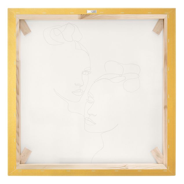 Leinwandbild Gold - Line Art Gesichter Frauen Schwarz Weiß - Quadrat 1:1