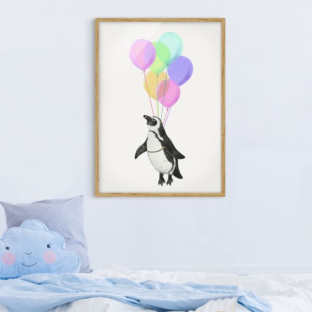 Wandbilder Tiere Illustration Pinguin Pastell Luftballons