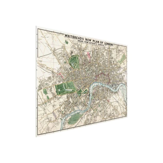 Glasbilder Weltkarte Vintage Stadtplan London