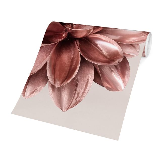Wandtapete Design Dahlie Blume Rosegold Metallic