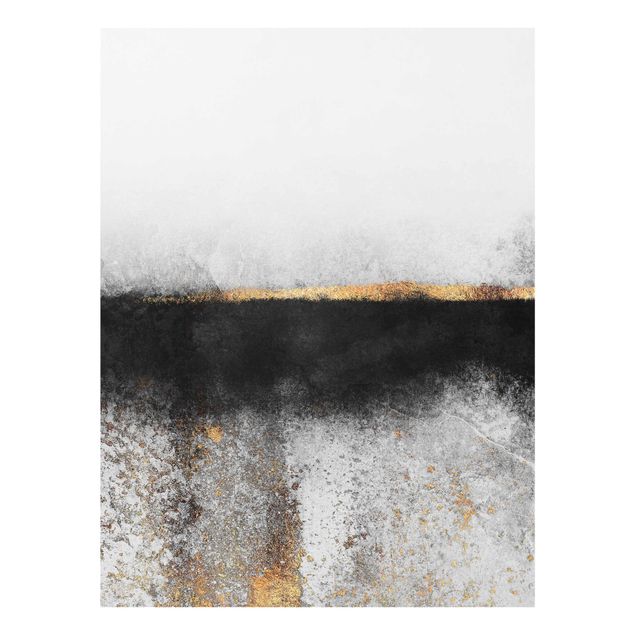 Schwarz-Weiß Glasbilder Abstrakter Goldener Horizont Schwarz Weiß
