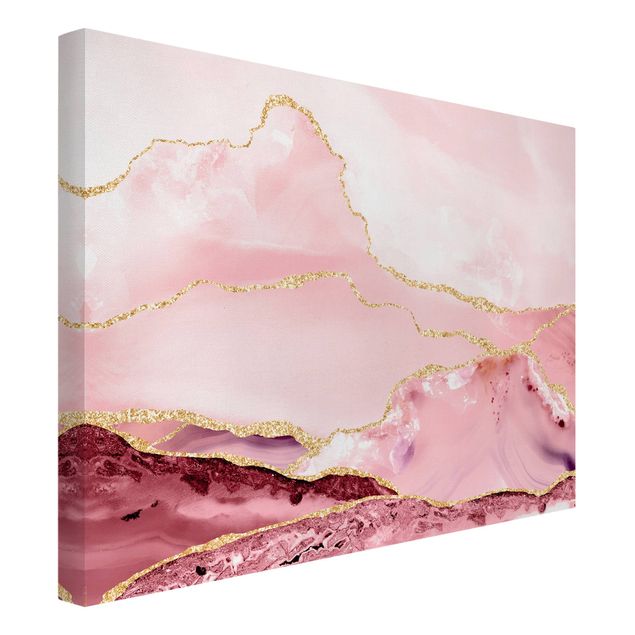 Kunstdrucke auf Leinwand Abstrakte Berge Rosa mit Goldenen Linien