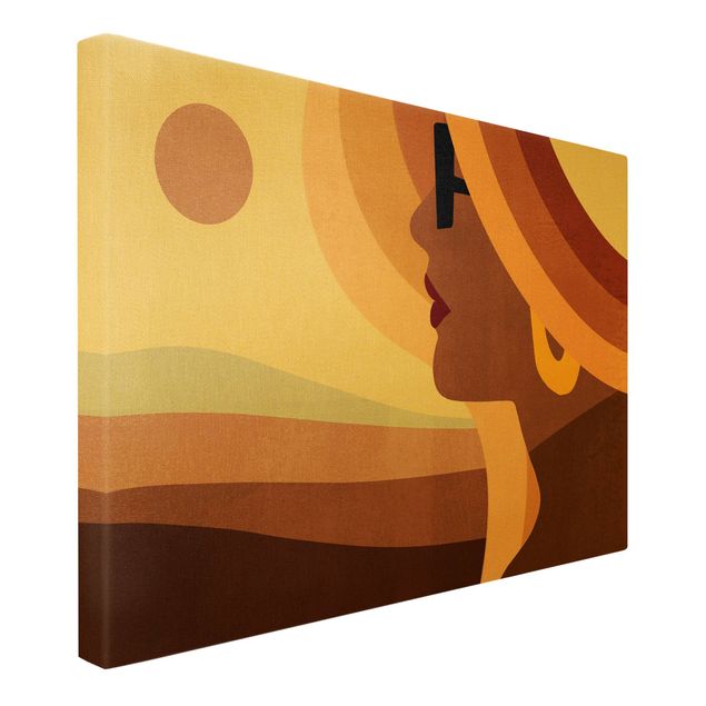 Leinwandbild Gold - Frau mit Sonnenbrille - Querformat 3:2