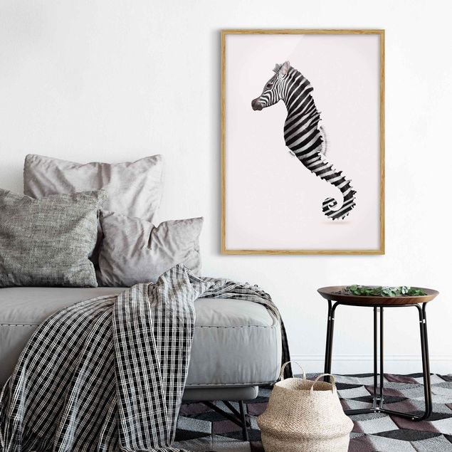 Gerahmte Kunstdrucke Seepferdchen mit Zebrastreifen