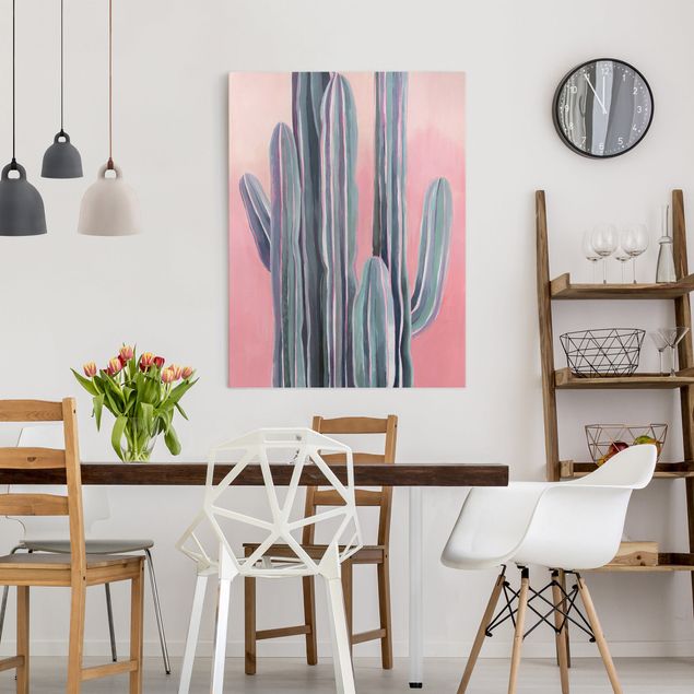 Wandbilder Wohnzimmer modern Kaktus auf Rosa I