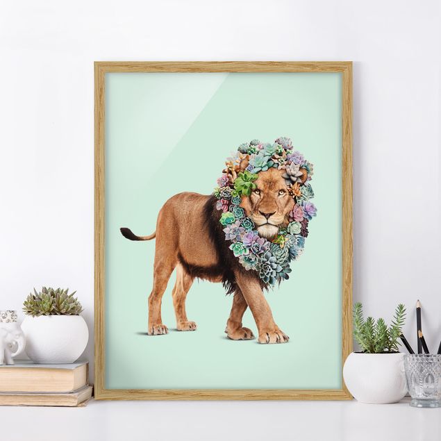 Wandbilder Tiere Löwe mit Sukkulenten