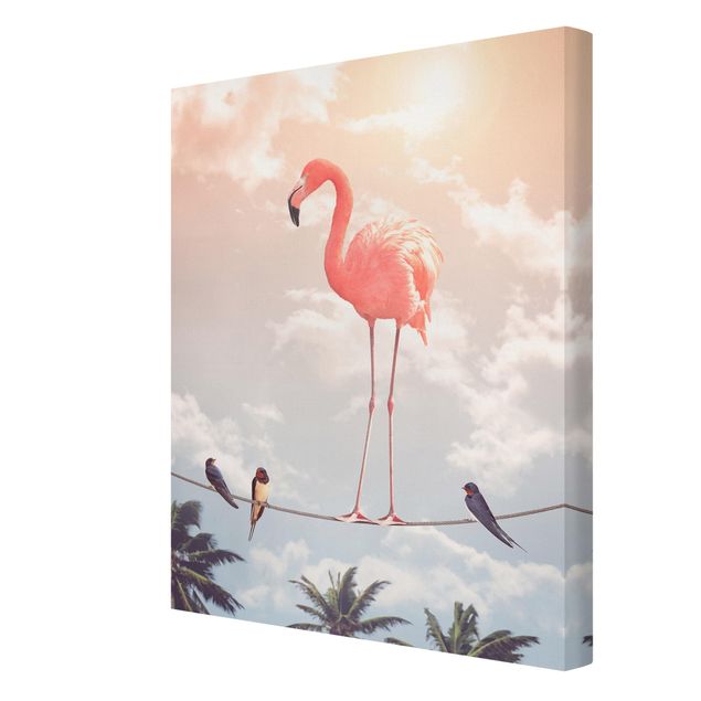 Kunstdrucke auf Leinwand Himmel mit Flamingo
