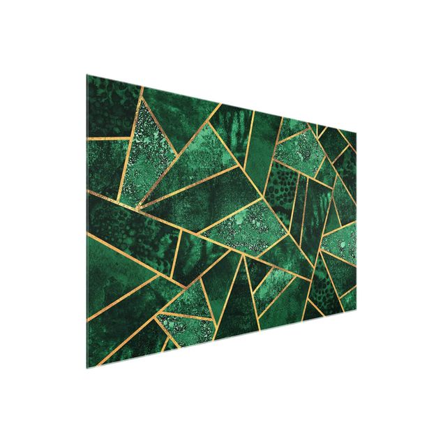 Wandbilder Glas XXL Dunkler Smaragd mit Gold