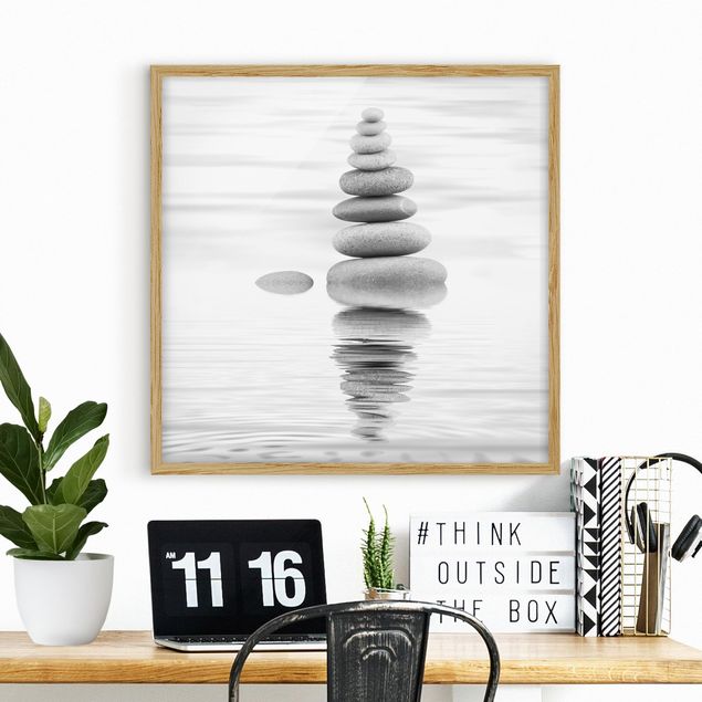 Schwarz-Weiß Bilder mit Rahmen Steinturm im Wasser Schwarz-Weiß