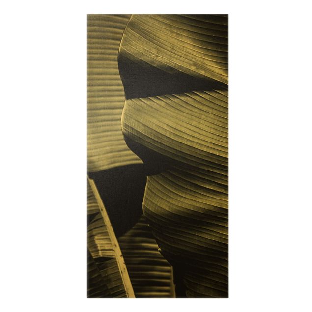 Leinwandbild Gold - Nahaufnahme Bananenblatt - Hochformat 1:2