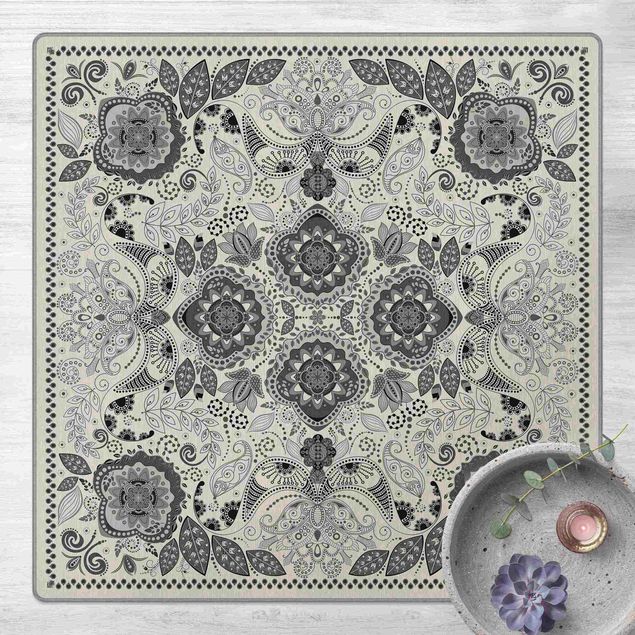 Moderne Teppiche Detailliertes Boho Muster in Grau