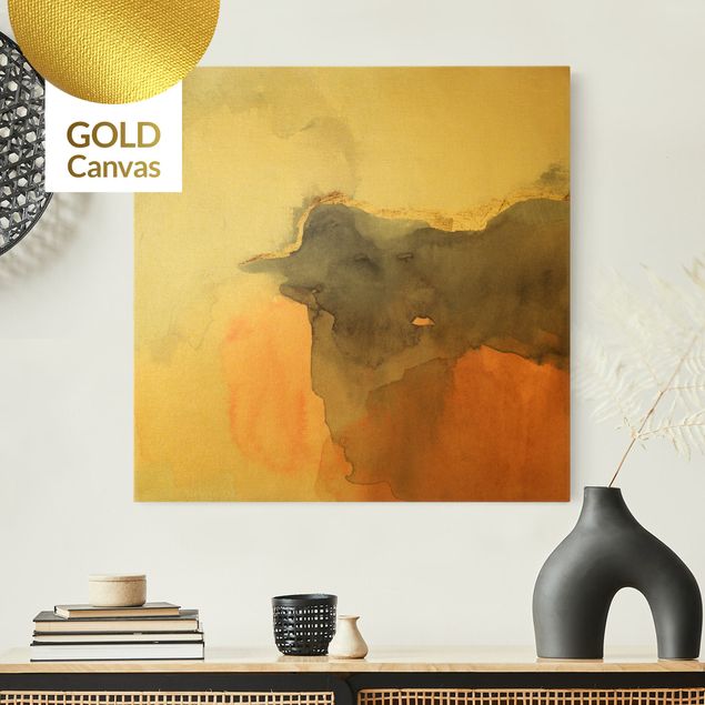 Leinwandbild Gold - Aquarell Goldene Spitze II - Quadrat 1:1