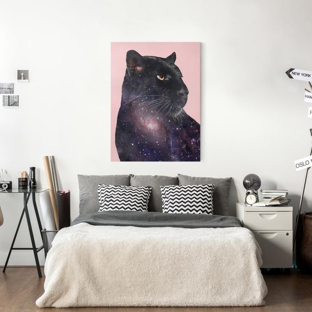 Leinwandbild Kunstdruck Panther mit Galaxie