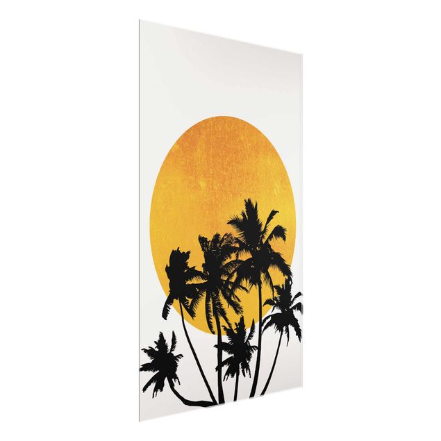 Glasbilder Natur Palmen vor goldener Sonne