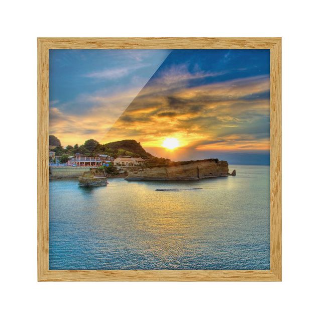 Bild mit Rahmen - Sonnenuntergang über Korfu - Quadrat 1:1