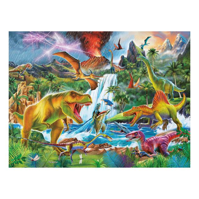 Glasbilder Dinosaurier im Urzeitgewitter