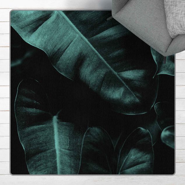 Moderner Teppich Dschungel Blätter Dunkelgrün