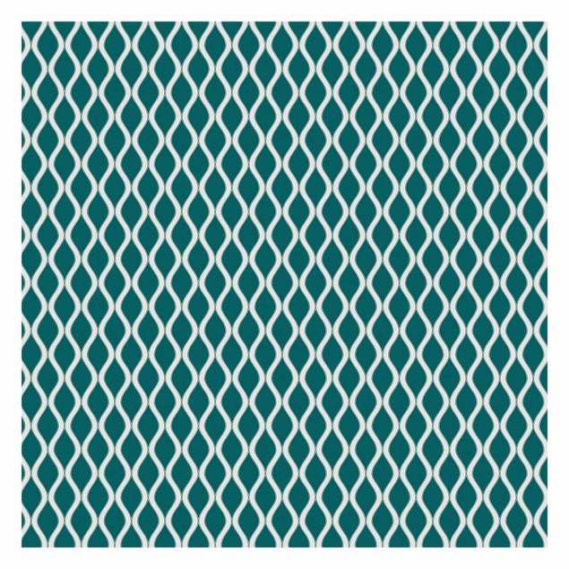 Fototapete türkis Dunkles Retro Muster mit glänzenden Wellen in smaragd