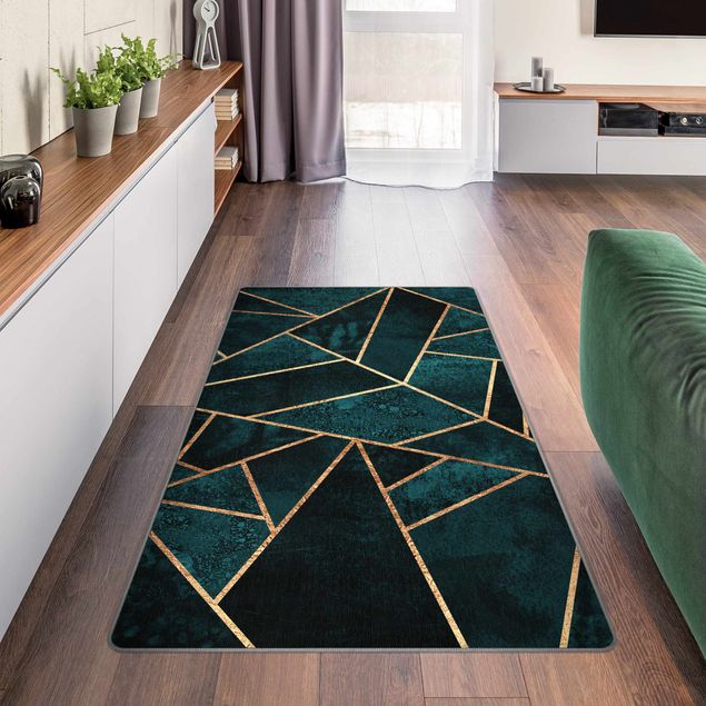 Teppich abstrakt Dunkles Türkis mit Gold